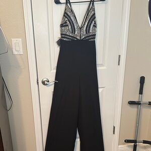 Nasty Gal Wide leg Beaded Jumpsuit Black and Silver NWT new